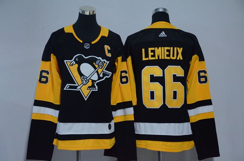 Women Pittsburgh Penguins 66 Lemieux Black Hockey Stitched Adidas NHL Jerseys